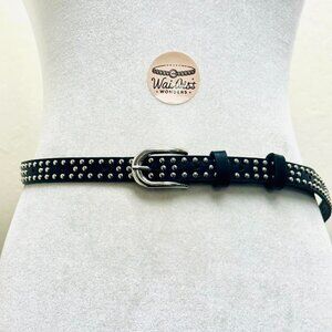 Y2K 2000s style Black studded leather belt with silver accents
